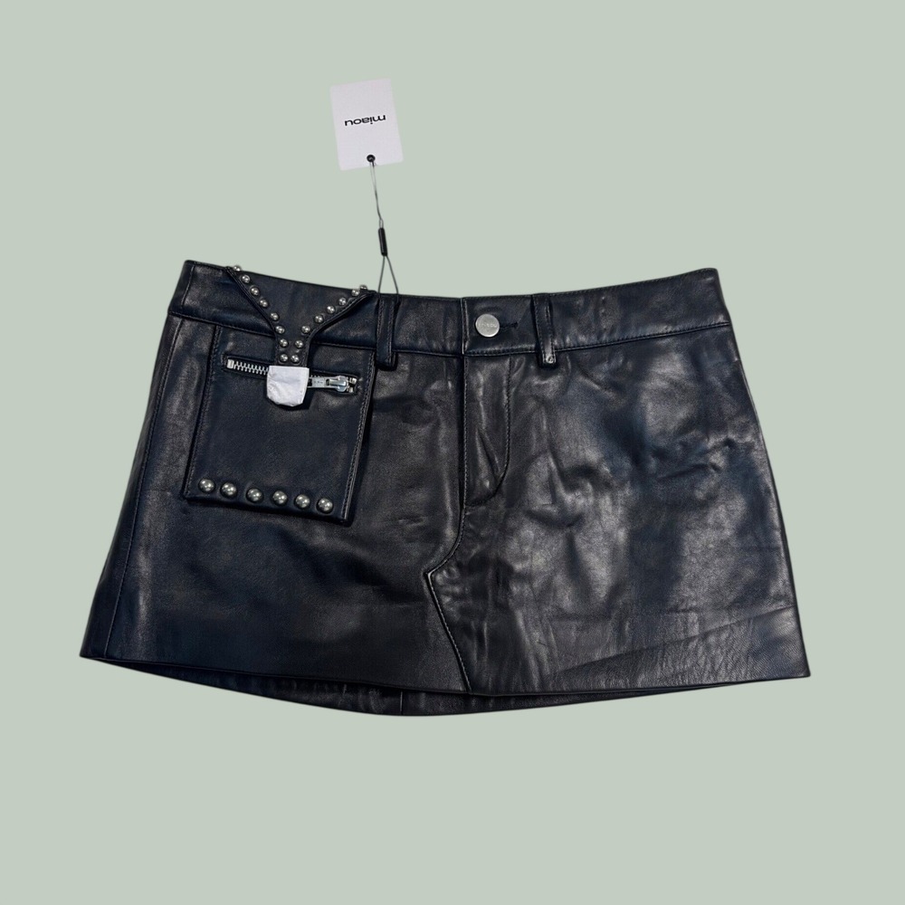 miaou mac Y2K black low rise mini micro skirt silver deadstock leather club NWT